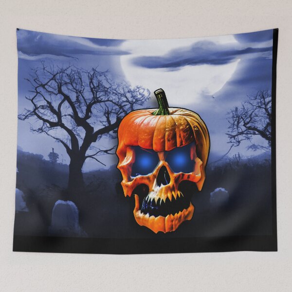 Item preview, halloween evil pumpkin head skull graveyard designed and sold by AllLeftSides42.