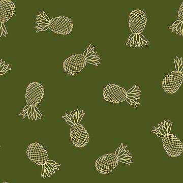 Artwork thumbnail, Yellow Pineapple Ink on Olive Green Pattern by DeafAngel1080