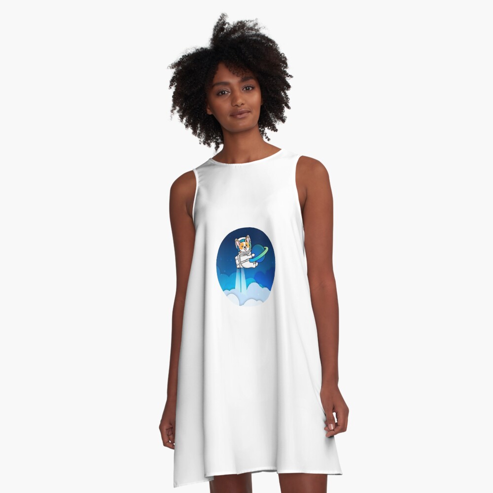 Corgi Astronaut in Space A-Line Dress