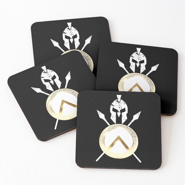 Item preview, Spartan Helmet Shield Spear Greek Key White Black Gold designed and sold by Yiorgos Designs.