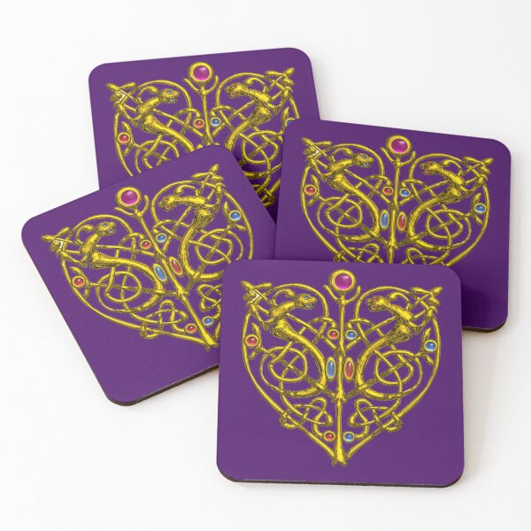 Item preview, HYPER VALENTINE / GOLD CELTIC KNOT HEART WITH LIZARDS IN PURPLE designed and sold by BulganLumini.