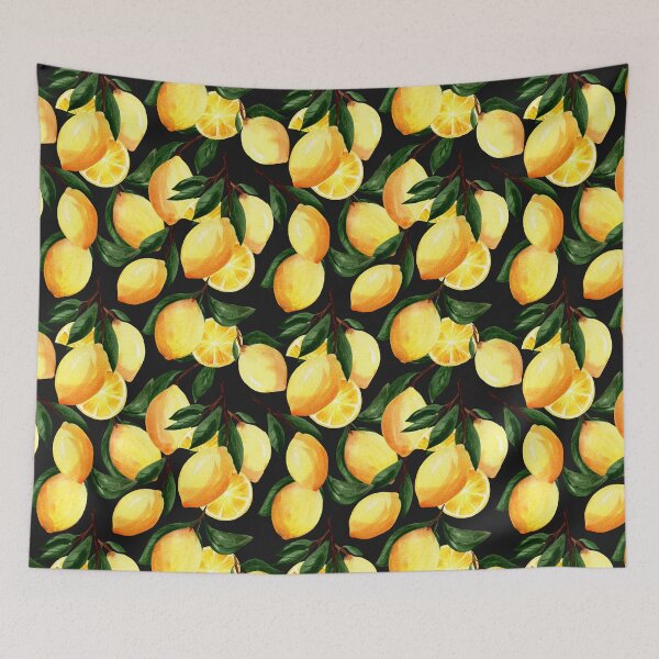 Item preview,  Watercolor lemon pattern on dark backround designed and sold by pinkyfish1010.