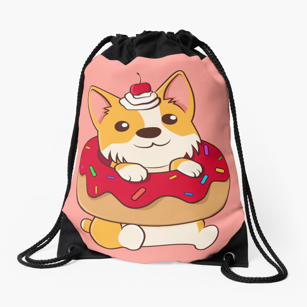 Corgi in a donut Drawstring Bag