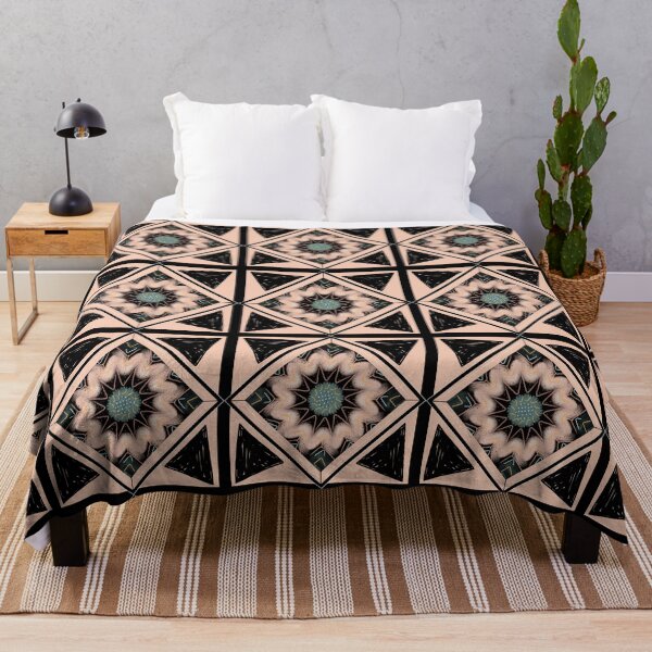 Item preview, Peach, Black And Teal Diamond Mandala Tile designed and sold by Designs By YL.