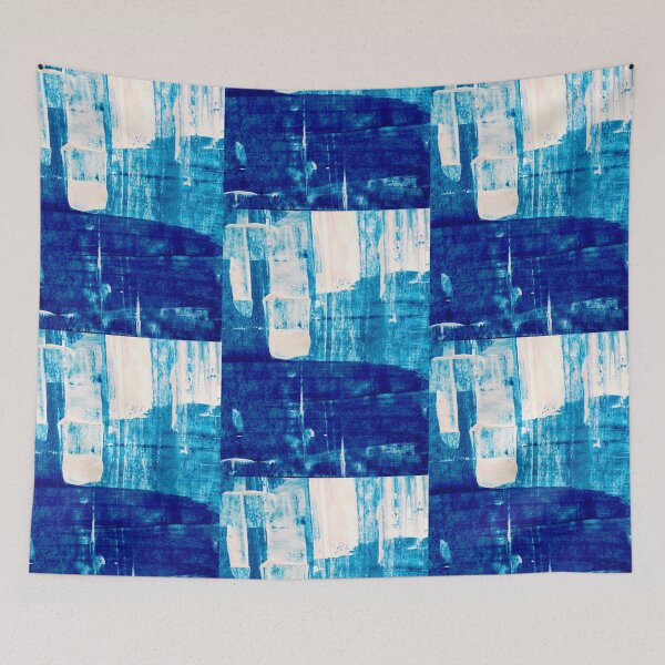 Item preview, Blue White abstract Painting Detail lines designed and sold by Grey Robinson.