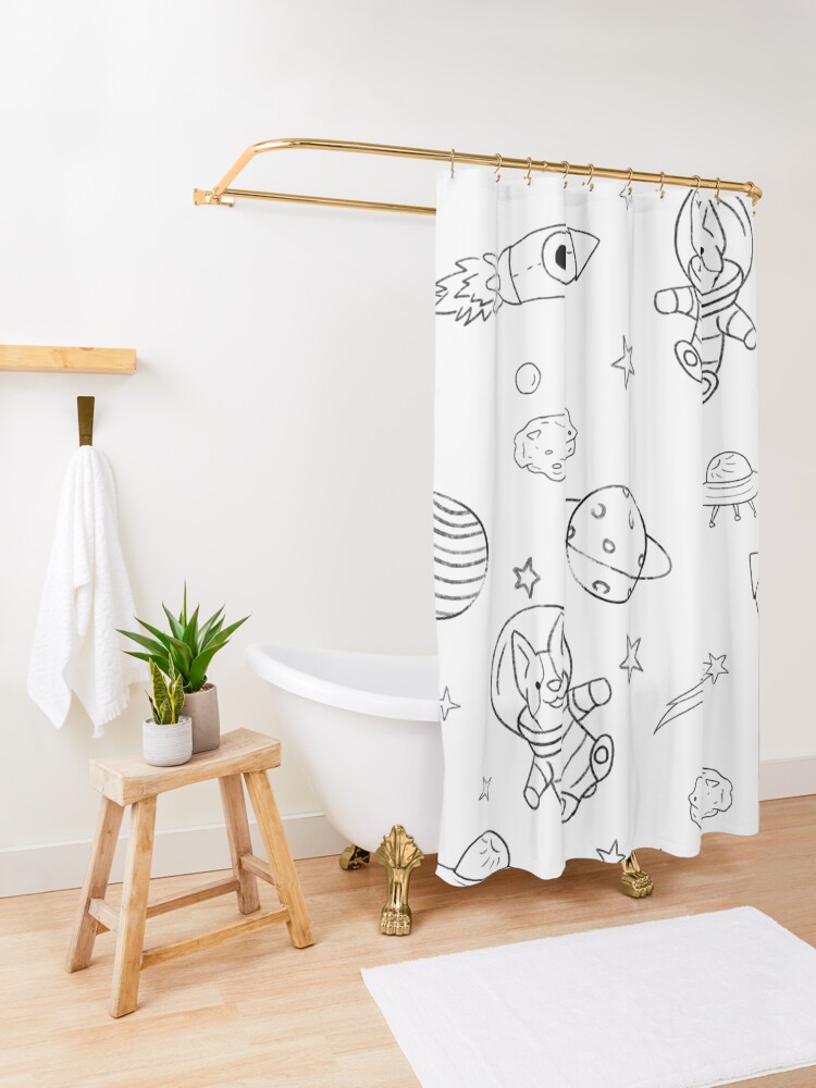 Alternate view of Corgi Astronaut in Space Shower Curtain
