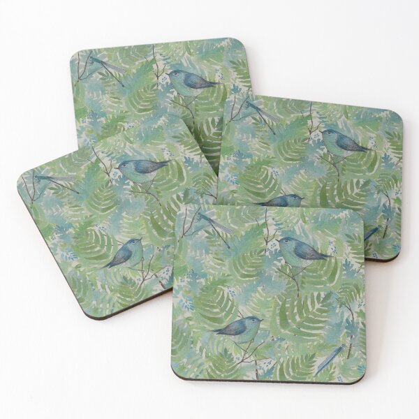 Item preview, Blue & Green Ferns, Dragonflies, & Bird Pattern designed and sold by StudioPosies.