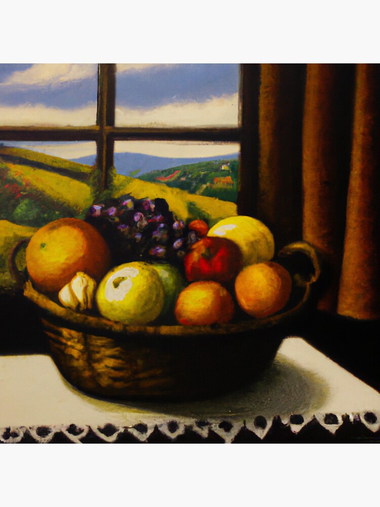 Thumbnail 3 of 3, Sticker, Fruit Basket Still Life Painting designed and sold by Naim Halawi.