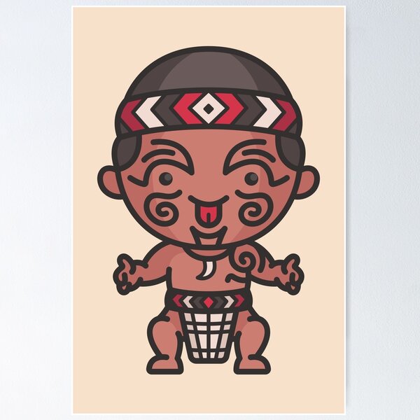 Item preview, Kawaii Cute Traditional Maori Man Cartoon from New Zealand designed and sold by TwoTenDesign.