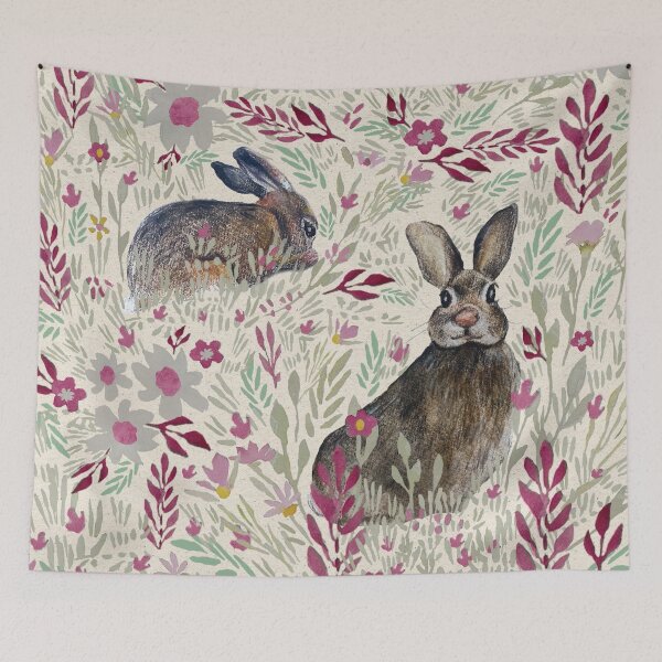 Item preview, Pink & Yellow Rabbit Ditsy Floral Pattern designed and sold by StudioPosies.