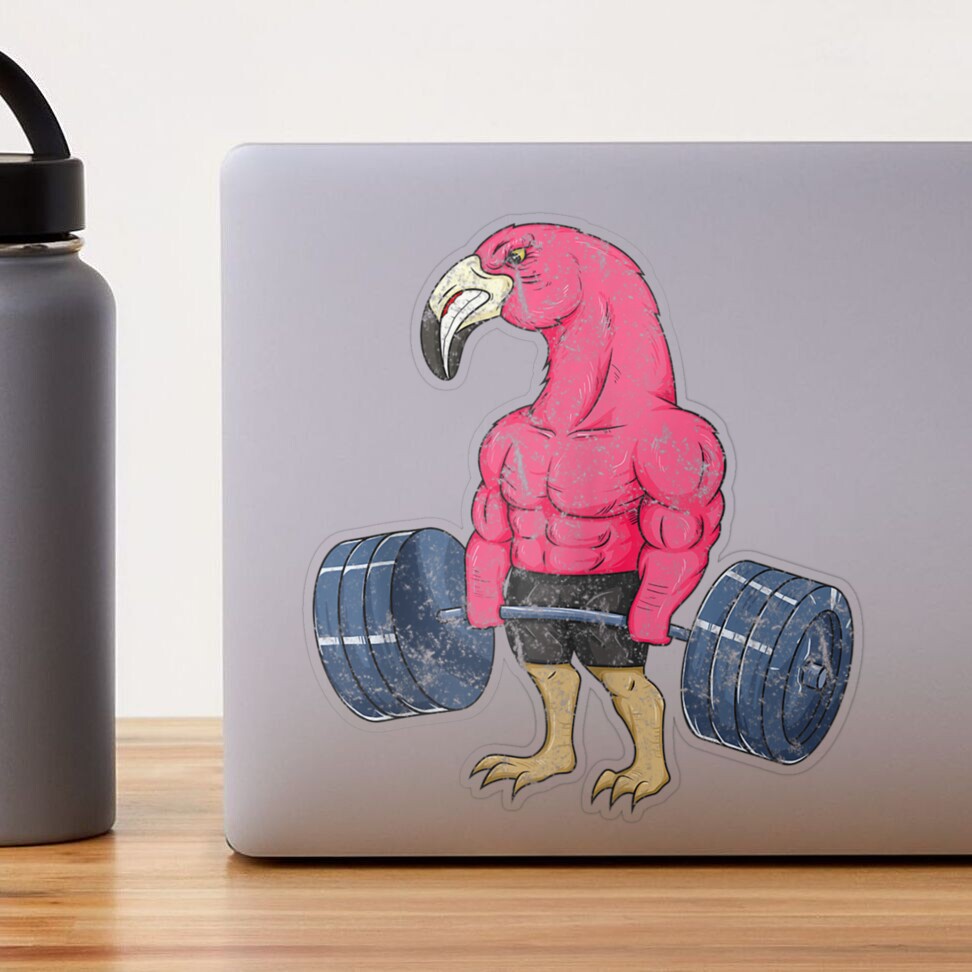 Vintage Flamingo Weightlifting Bodybuilder Muscle Fitness Sticker