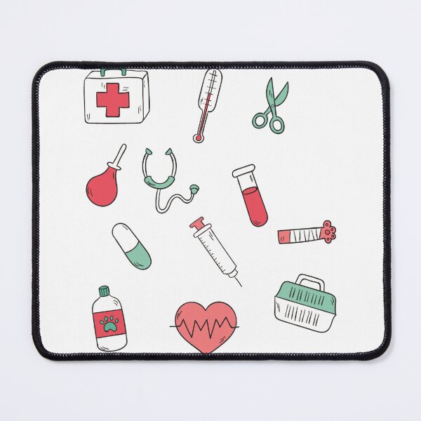 Artikelvorschau, Arztwerkzeuge, Spritze, Serum, Lösung, Behandlung, Thermometer, Herz, Stethoskop, Schere, entworfen und verkauft von AlA2 3MER.