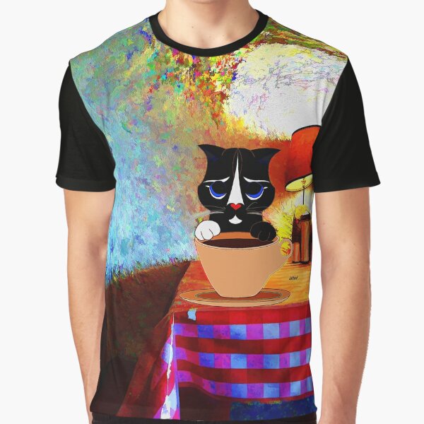 abstract painting of cat enjoying coffee - dePace' Graphic T-Shirt