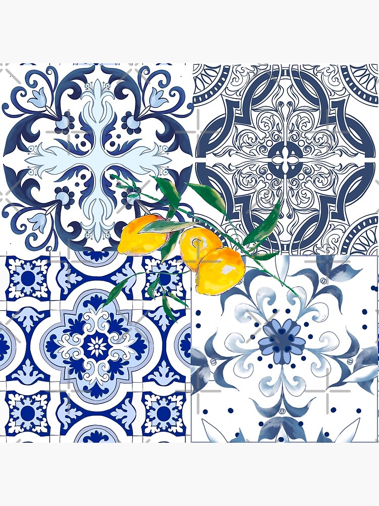 Majolica,Sicilian tiles,lemons,citrus,flowers,mosaic ,summer  Art