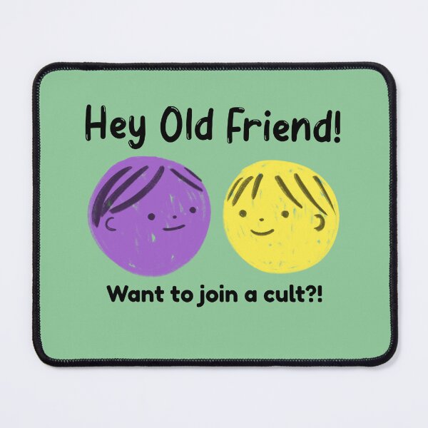 Item preview, Hey Old Friend Want To Join A Cult Purple Yellow Smiley designed and sold by IronicBGear.
