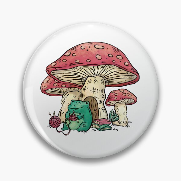 Item preview, Frog sitting under a mushroom knitting, Cottage Core frog and mushroom, Cute frog and mushroom, Gift for people who knit designed and sold by Auntbee63.