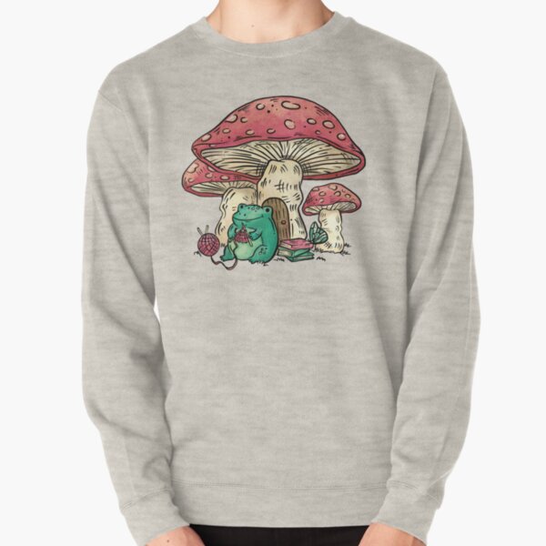 Artikel-Vorschau von Frosch sitzt unter einem Pilzstrick, Cottage Core Frosch und Pilz, süßer Frosch und Pilz, Geschenk für Leute, die stricken, designt und verkauft von Auntbee63.