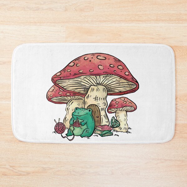 Item preview, Frog sitting under a mushroom knitting, Cottage Core frog and mushroom, Cute frog and mushroom, Gift for people who knit designed and sold by Auntbee63.