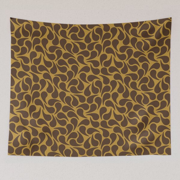 Item preview, Droplets -- Brown on Gold Ochre Yellow Groovy Abstract Graphic Geometric Paisley Shape designed and sold by victoriabdesign.