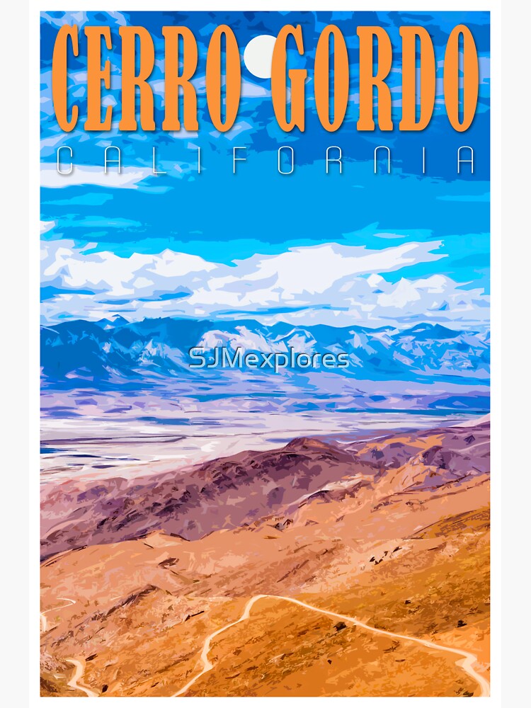 "Cerro Gordo Road Vintage Travel Poster" Sticker for Sale by