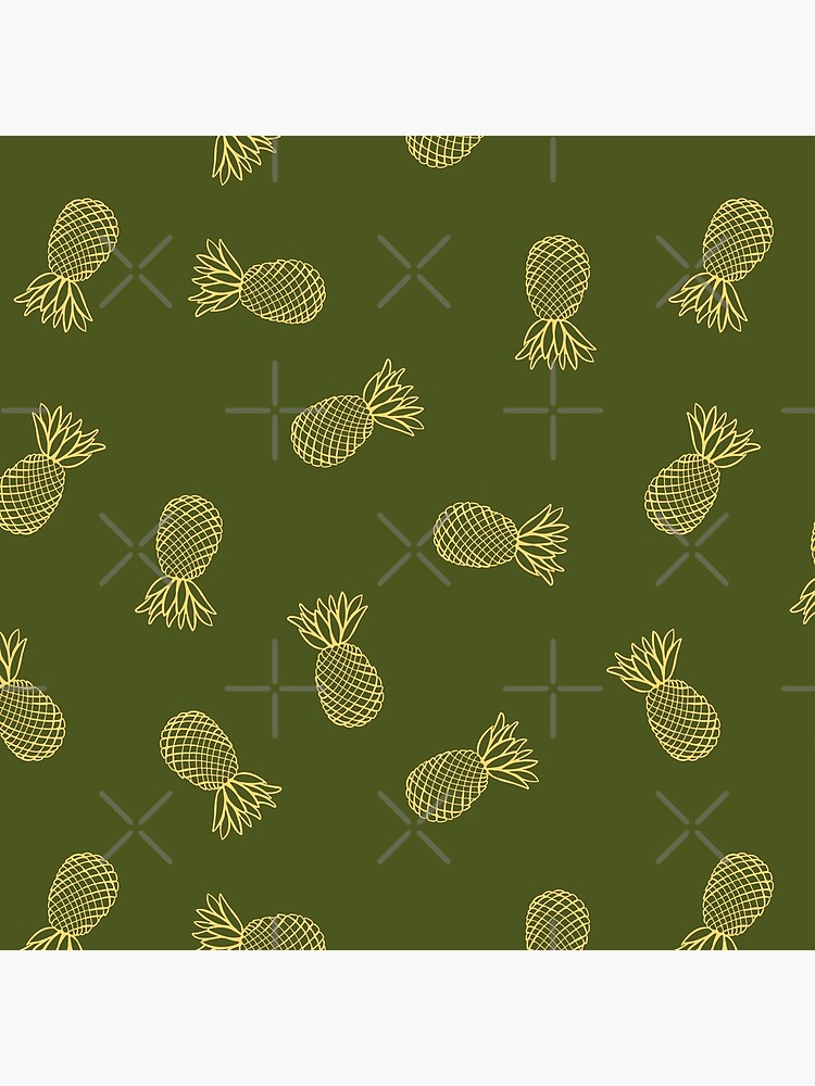 Artwork view, Yellow Pineapple Ink on Olive Green Pattern designed and sold by DeafAngel1080