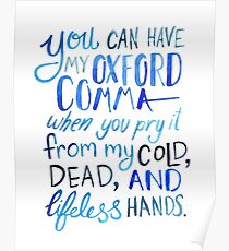 Oxford Komma-Grammatik-Witz blaue Aquarell-Typografie Poster