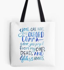 Oxford Comma Grammar Joke Blue Watercolour Typography Tote Bag