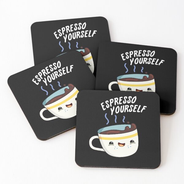 Item preview, Espresso Yourself Funny Coffee Puns (Dark BG) designed and sold by punnybone.