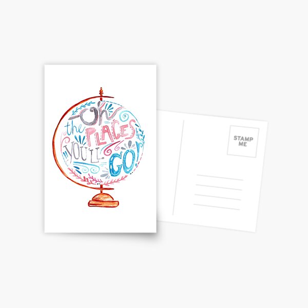 Oh The Places You'll Go - Typography Vintage Globe in Pink Blue Grey Postcard