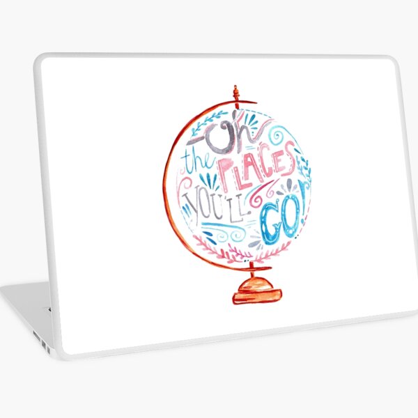 Oh The Places You'll Go - Typography Vintage Globe in Pink Blue Grey Laptop Skin