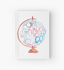 Oh The Places You'll Go - Typography Vintage Globe in Pink Blue Grey Hardcover Journal