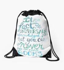 You can never have too many books - Illustrated Quote Drawstring Bag