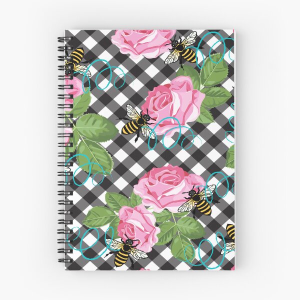 Artikelvorschau, Wunderliche Gingham-Karo-Rosa-Blumenrosen und Hummeln entworfen und verkauft von Trimzz.