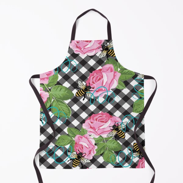 Item preview, Whimsical Gingham Check Pink Floral Roses and Bumblebees designed and sold by Trimzz.