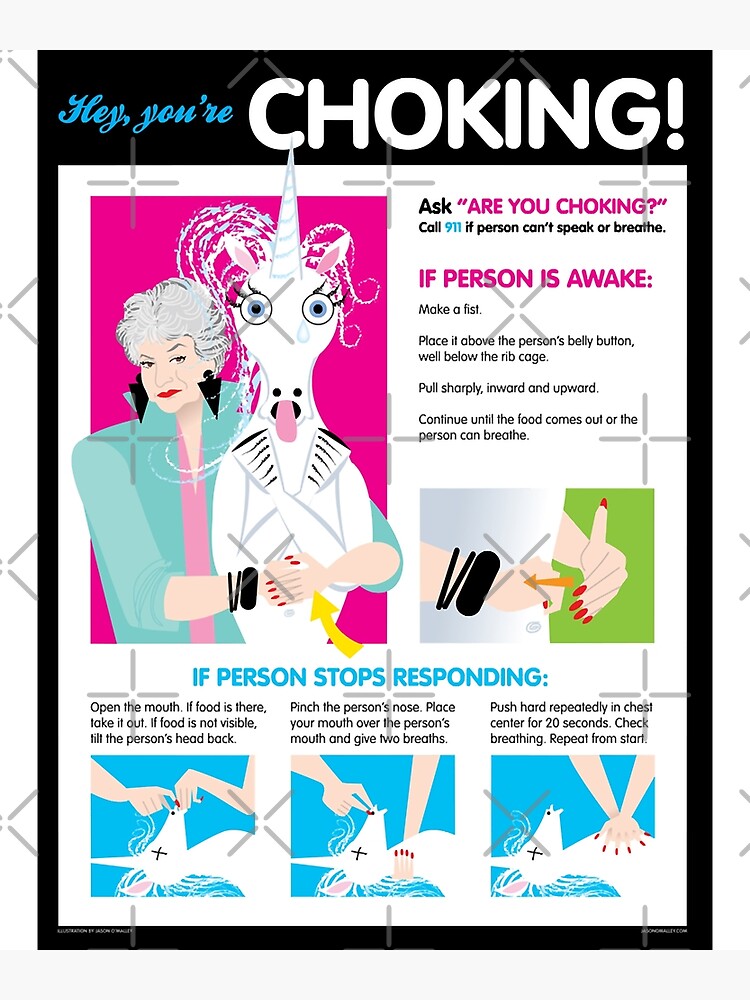 Disover Graphic Choking Poster featuring Bea Arthur and a unicorn Premium Matte Vertical Poster