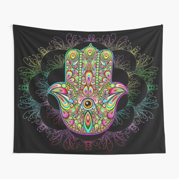 Hamsa Fatma Hand Psychedelic Amulet  Tapestry