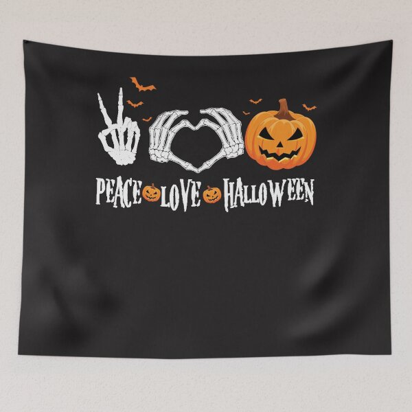 Item preview, Halloween Peace Love Halloween Skeleton Hand Scary Pumpkin designed and sold by ElizabethxJime.