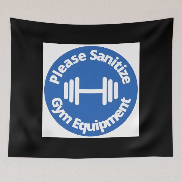 Item preview, Please Sanitize gym equipment - Rounded Sign, Blue and White Poster designed and sold by brazaoofosuae.