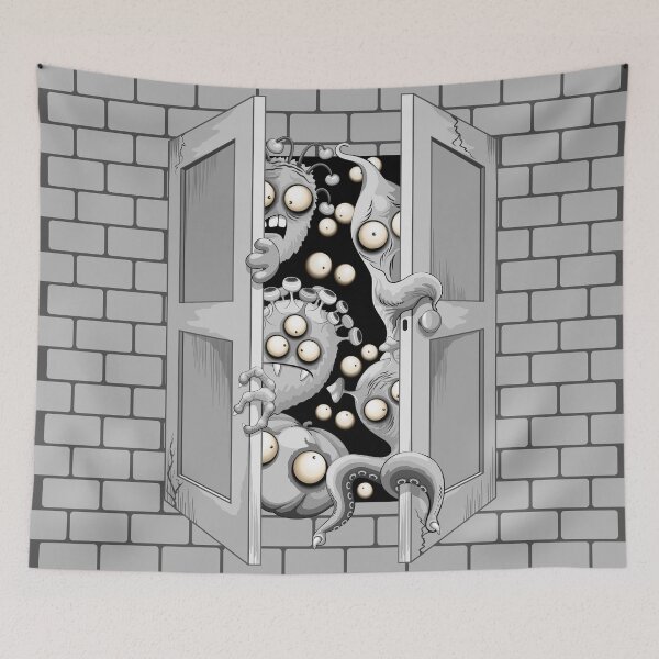Item preview, Monsters Creepy Cute Halloween Characters Behind the door designed and sold by BluedarkArt.
