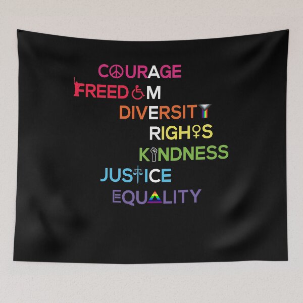 Item preview, courage freedom diversity rights kindness justice equality funny retro vintage happy quotes designed and sold by elizabethdawnn.