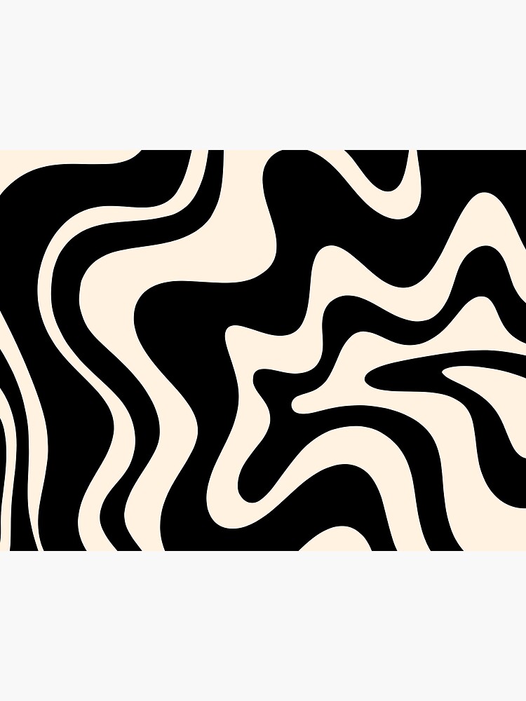 Retro Liquid Swirl Abstract Pattern in Black and Almond Cream by kierkegaard