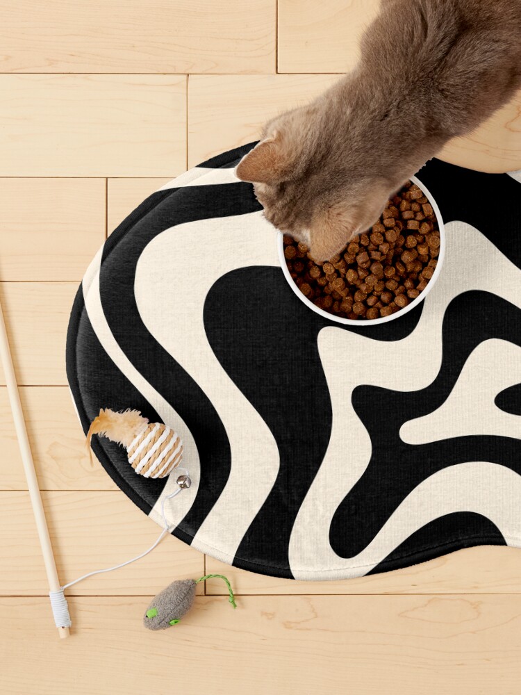 Alternate view of Retro Liquid Swirl Abstract Pattern in Black and Almond Cream Pet Mat