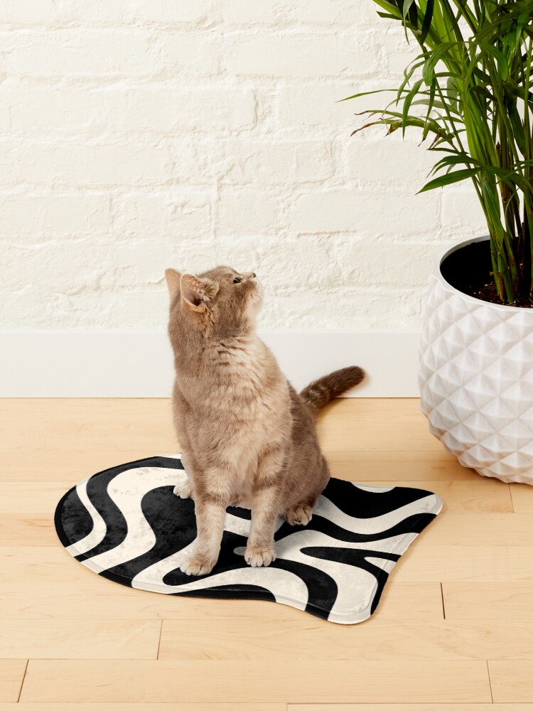 Alternate view of Retro Liquid Swirl Abstract Pattern in Black and Almond Cream Pet Mat