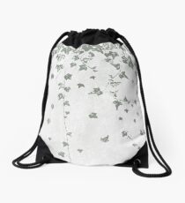 Gray Green Trailing Ivy Leaf Print Drawstring Bag