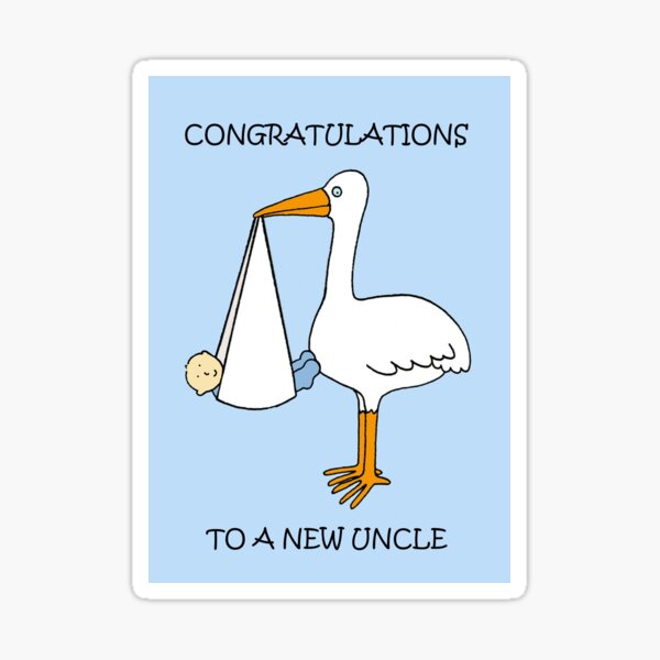 Congratulations to New Uncle Baby Boy and Cartoon Stork Sticker