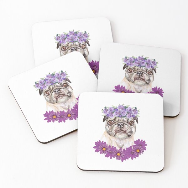 Item preview, Purple floral pug. pug and purple roses. Floral pug. Floral Dog designed and sold by Doggymadness.