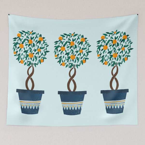 Item preview, Orange trees in blue pots designed and sold by Home Cyn Home.