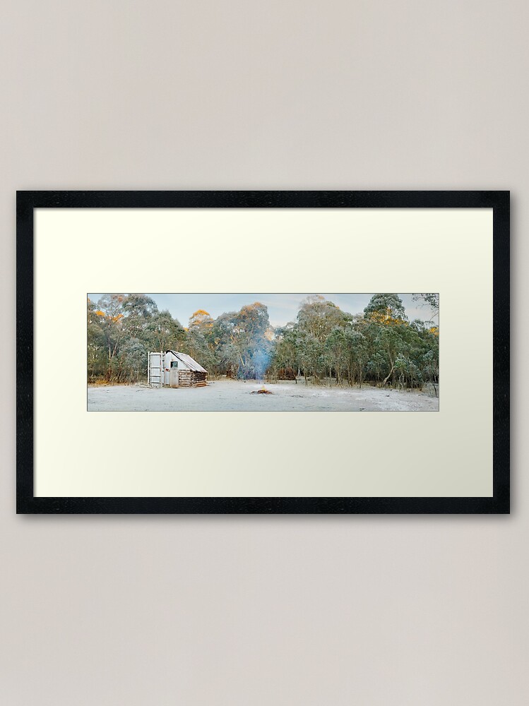Framed Art Print, Frosty Moroka Hut, Alpine National Park, Victoria, Australia designed and sold by Michael Boniwell