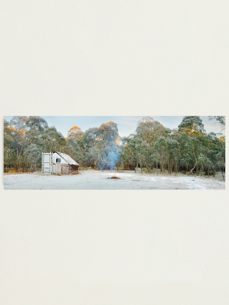Photographic Print, Frosty Moroka Hut, Alpine National Park, Victoria, Australia designed and sold by Michael Boniwell