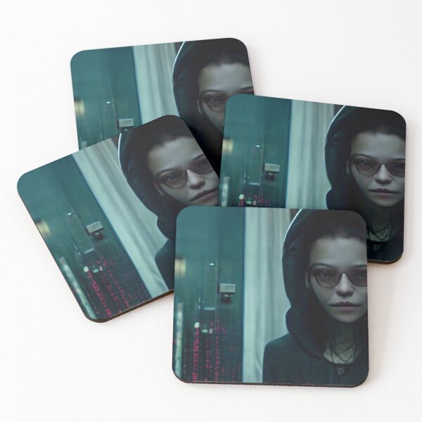 Item preview, A Young mysterious woman with glasses stands alone behind a Computer. designed and sold by FiniteRoyal.